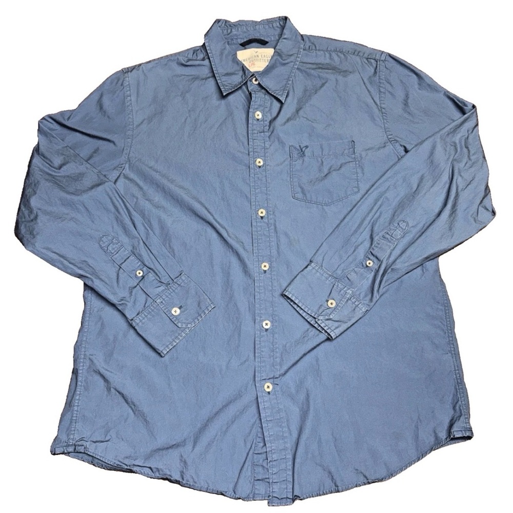 American Eagle Long Sleeve Button Up Large Blue Vintage Fit Preppy‎ Normcore